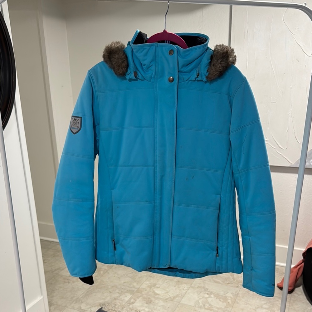 Obermeyer Women's Teal Ski Jacket with Fur Hood